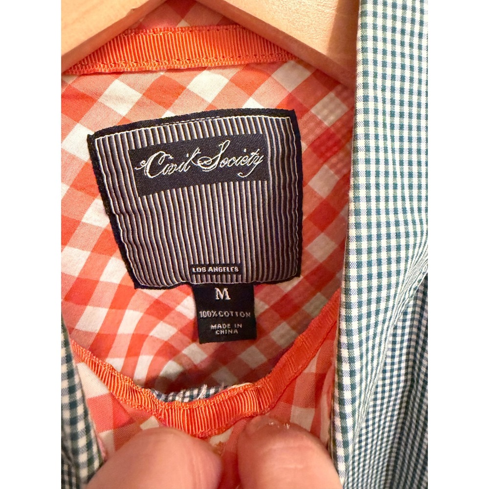 Civil Society Men's Gingham Button-Down Shirt Size Med w/ Ribbon Detail - Picture 3 of 7